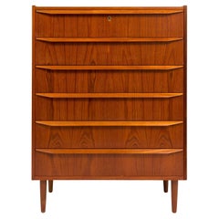 Tallboy danés vintage de seis cajones de teca de mediados de siglo 1960