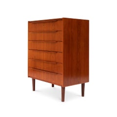 Vintage Danish Mid-Century Six-Drawer Teak Tallboy Dresser 1960s