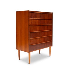 Vintage Danish Mid-Century Six-Drawer Teak Tallboy Dresser 1960s