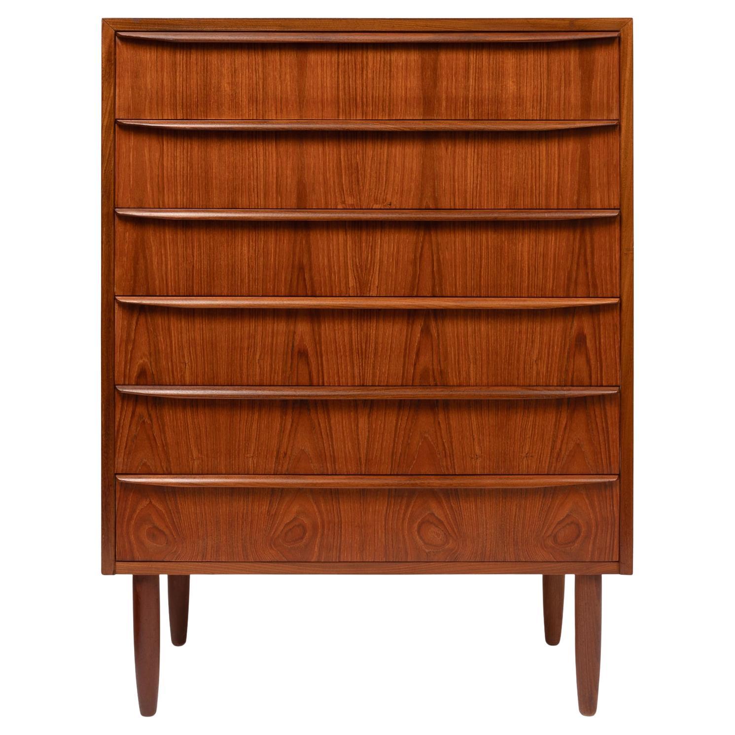 Vintage Danish Mid-Century Six-Drawer Teak Tallboy Dresser 1960s
