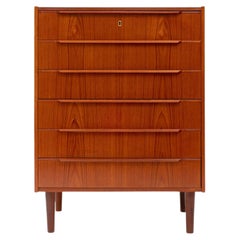 Vintage Danish Mid-Century Six-Drawer Teak Tallboy Dresser 1960s