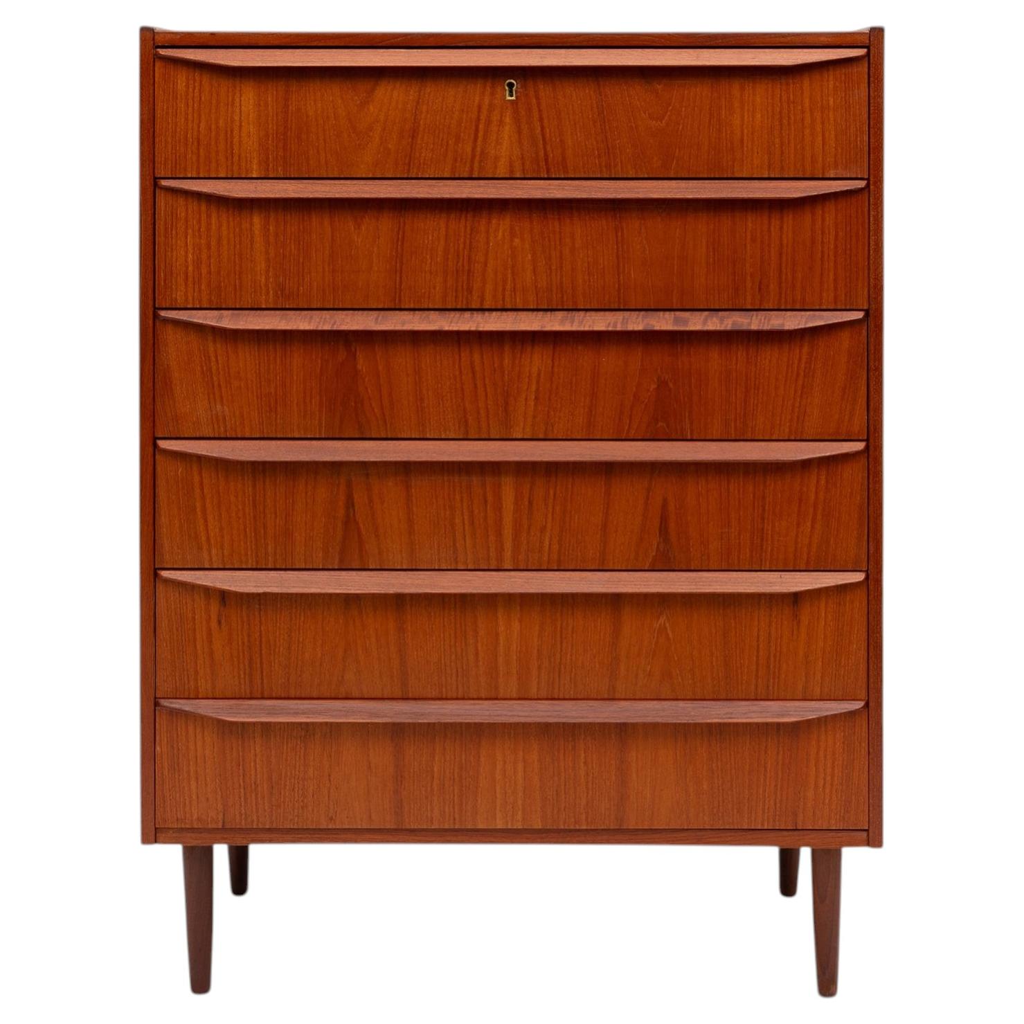 Cassettone danese d'epoca a sei cassetti in teak 1960s