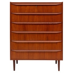 Vintage Danish Mid-Century Six-Drawer Teak Tallboy Dresser 1960s