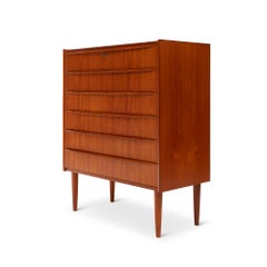 Vintage Danish Mid-Century Six-Drawer Teak Tallboy Dresser 1960s with Key