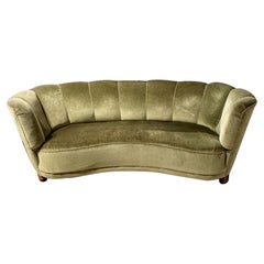 Vintage Danish MId Century Sofa in Green Velour
