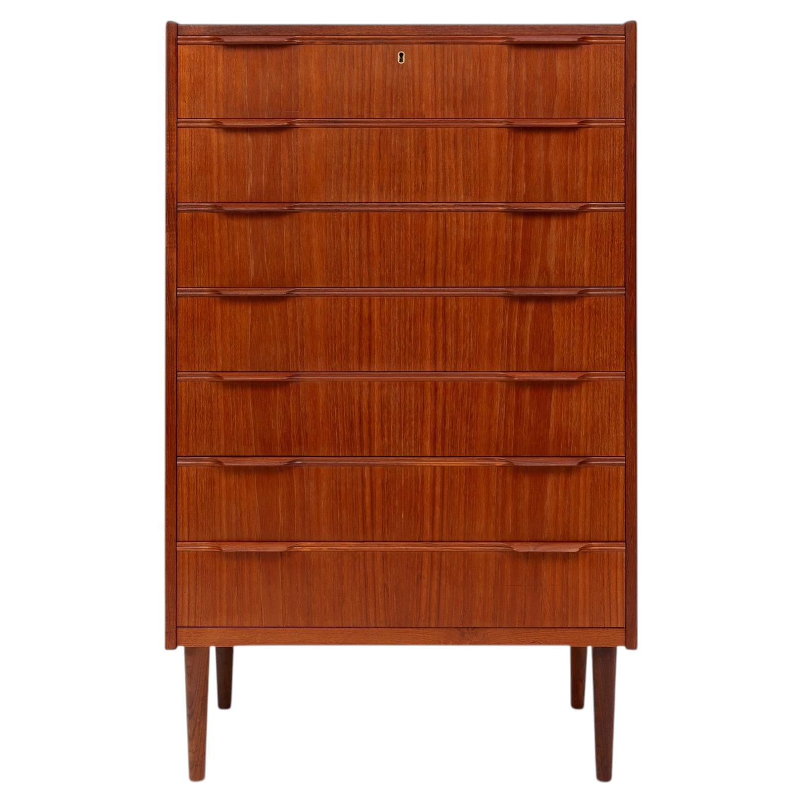 Vintage Danish Mid-Century Teck 7 Drawer Tallboy Dresser 1960s