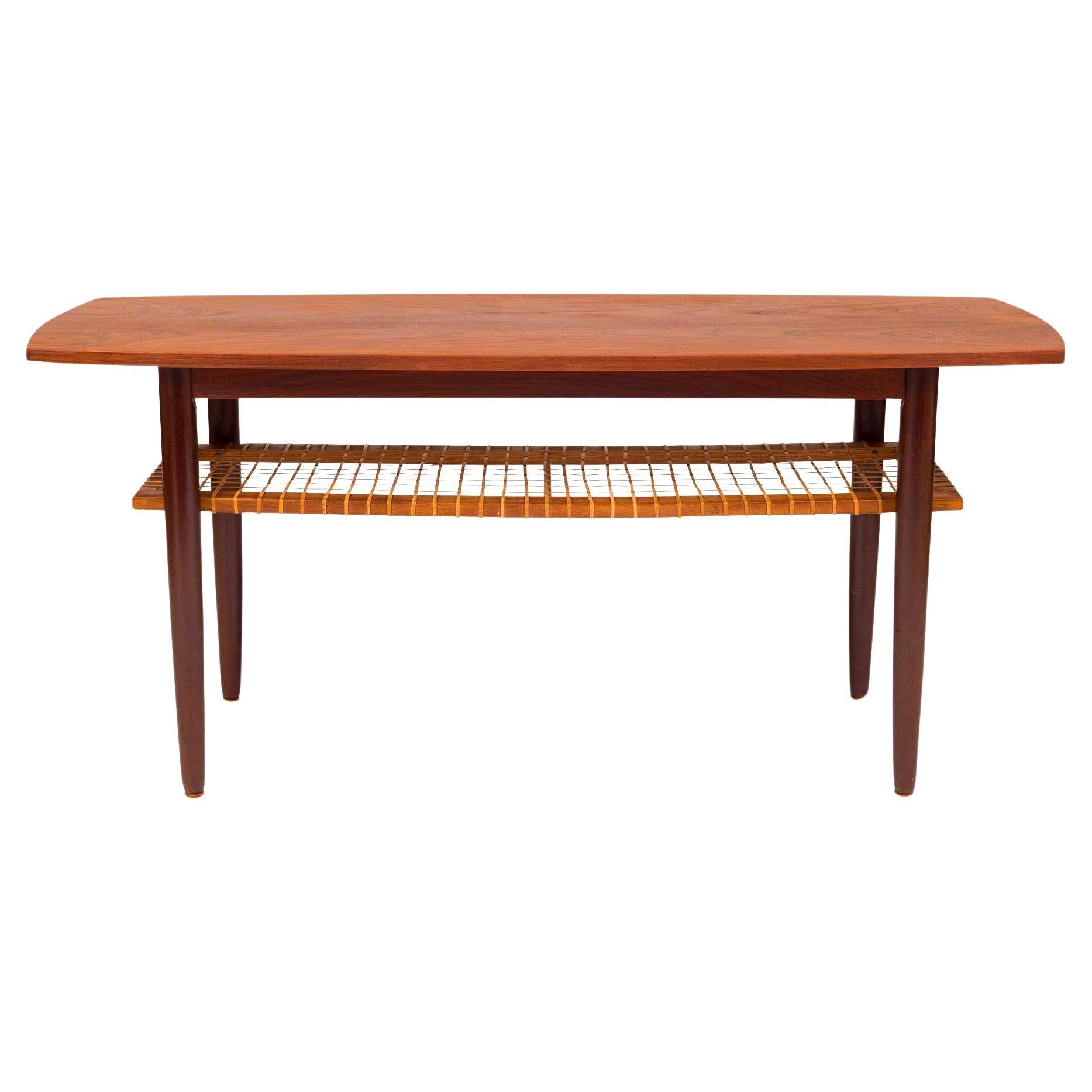 Vintage Danish Mid-Century Teak  and Cane Coffee Table 1960s For Sale