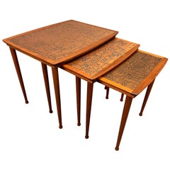 Vintage Danish Midcentury Teak and Copper Nesting Tables by J.A. Jørgensen