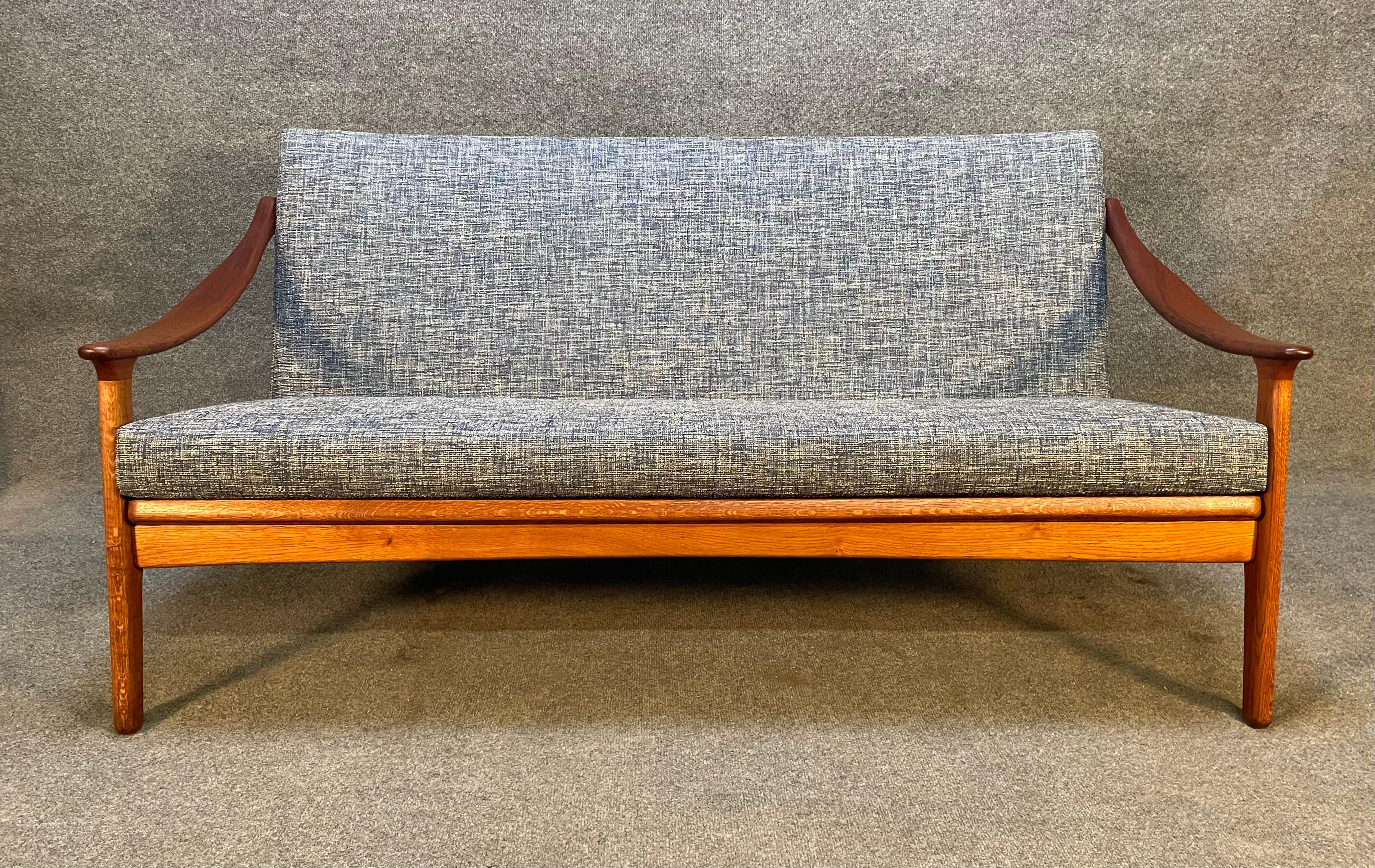 Vintage Danish Mid Century Teak and Oak Loveseat Sofa by Arne Hovmand Olsen 2