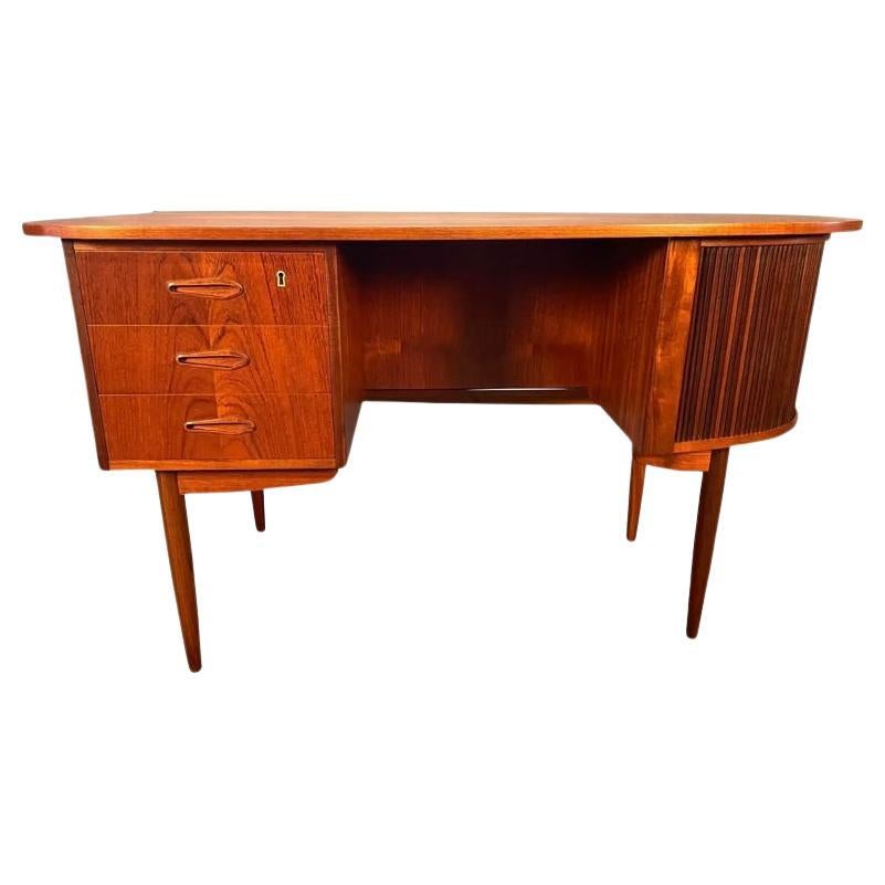 Vintage Danish Mid Century Teak Bullet Desk in the Manner of Kai Kristiansen