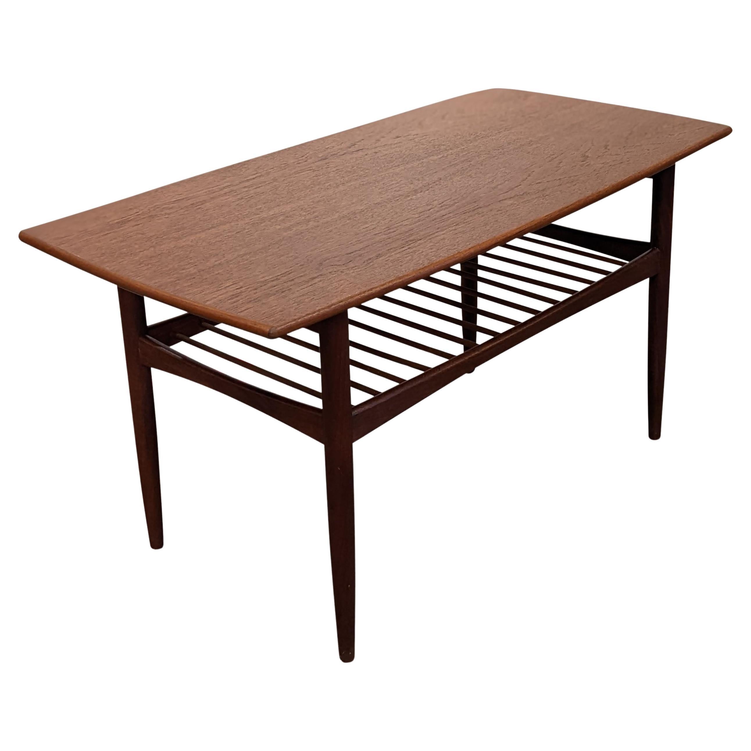 Danish MidCentury Teak and Rattan Coffee Table For Sale at 1stDibs