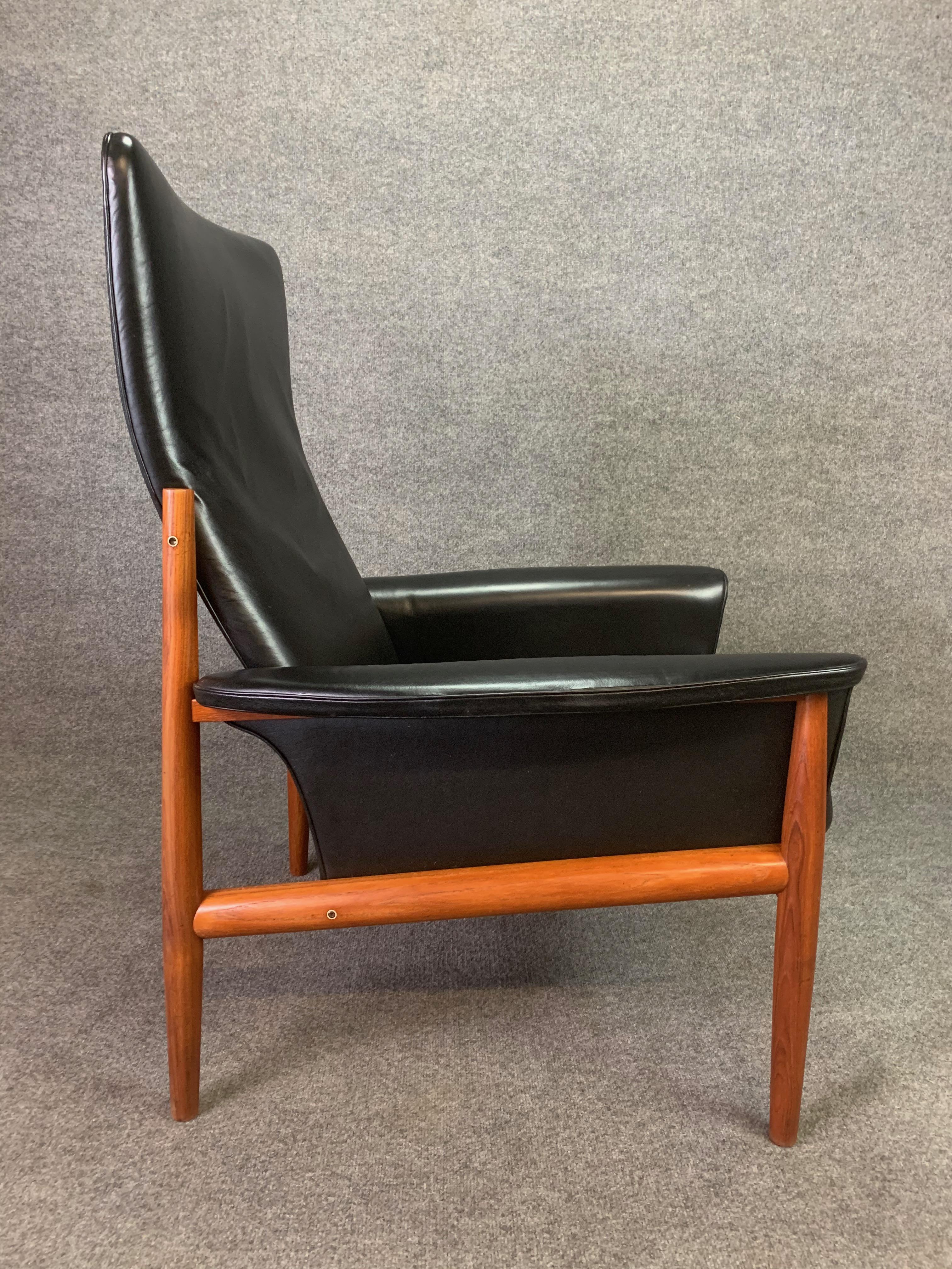 Scandinavian Modern Vintage Danish Midcentury Teak and Leather Lounge Chair by Grete Jalk For Sale
