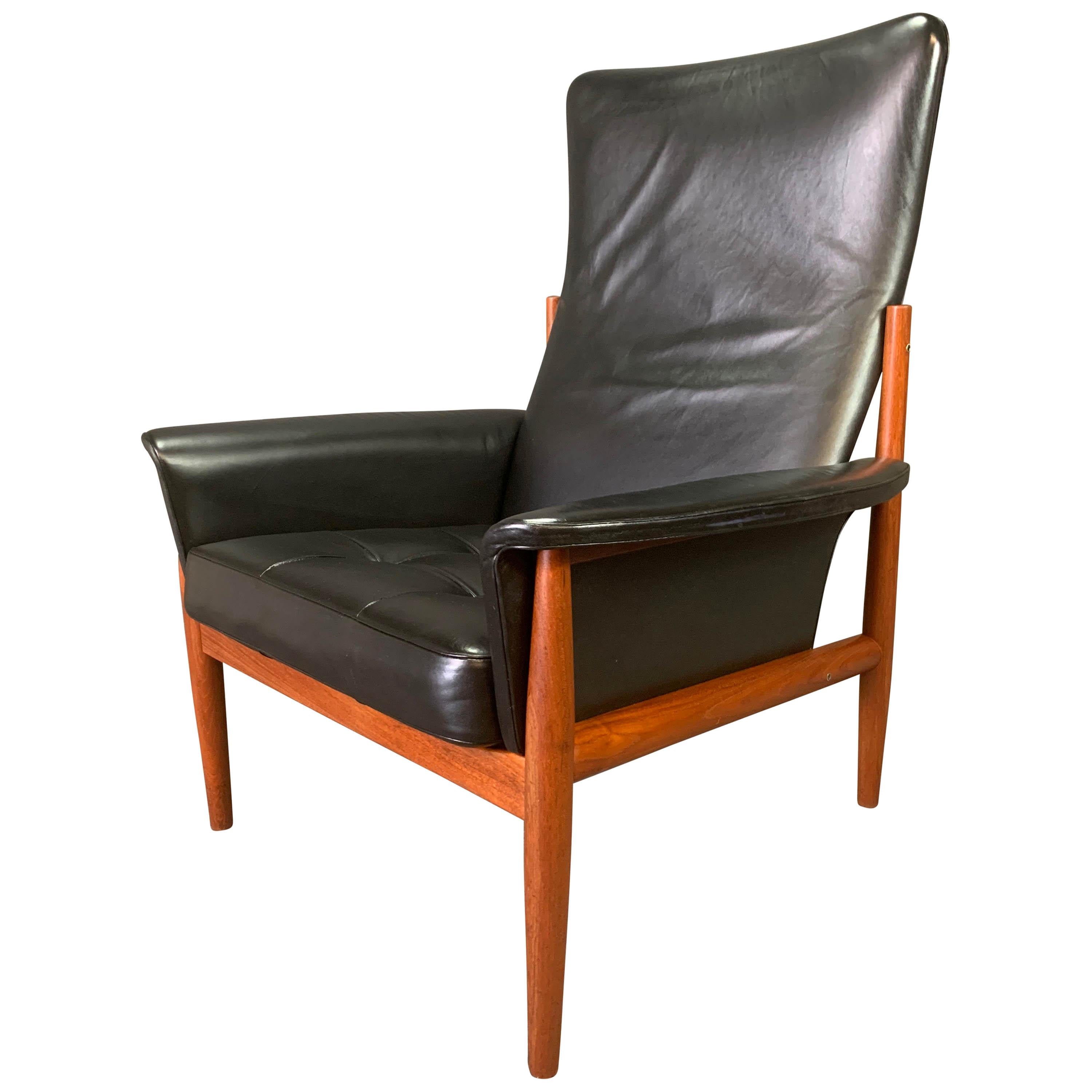 Vintage Danish Midcentury Teak and Leather Lounge Chair by Grete Jalk For Sale