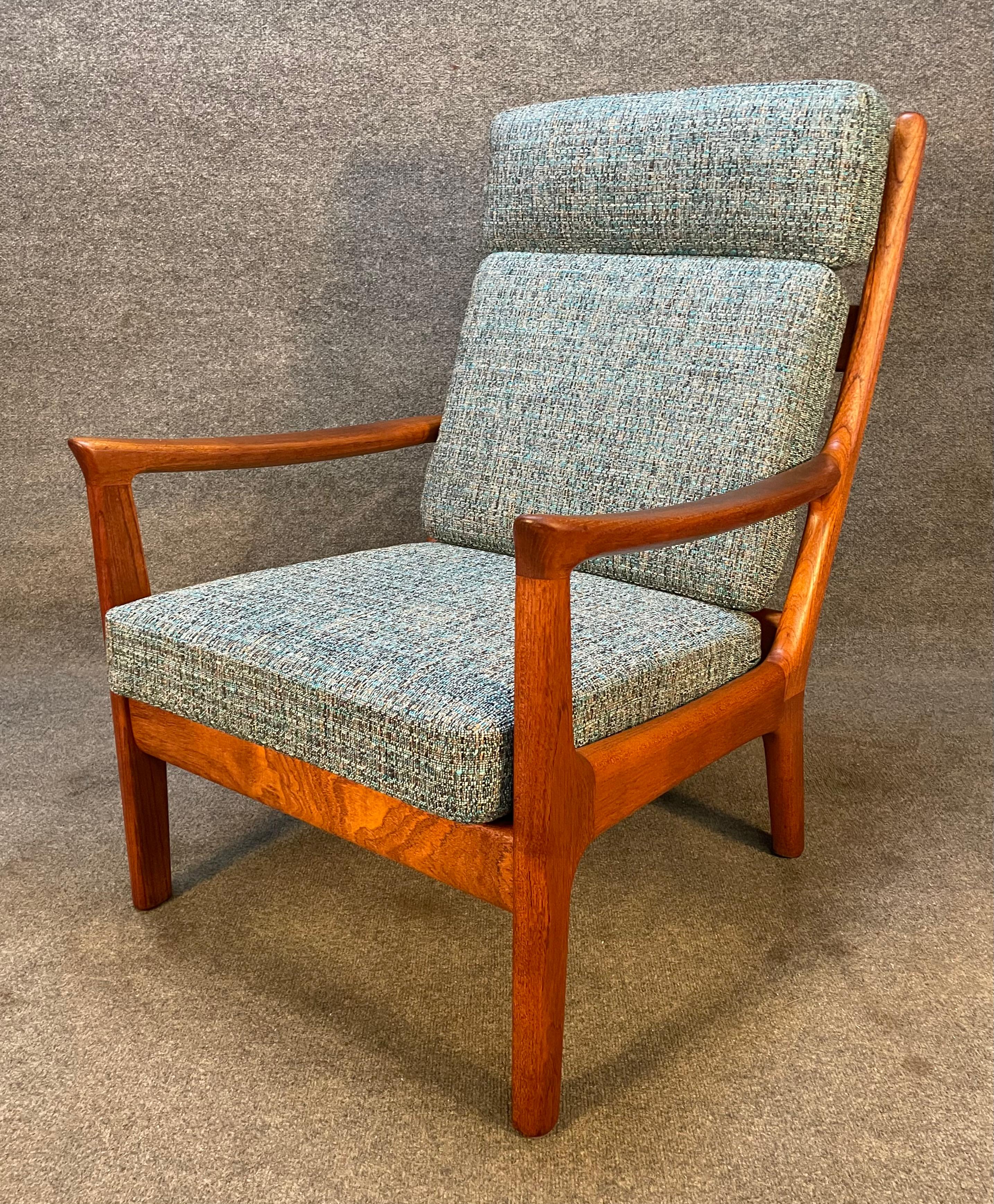 Here is a beautiful 1960's easy chair in solid teak attributed to famed danish designer Ole Wanscher.
This comfortable chair, recently imported from Europe to California, features a cleaned up and well oiled sculptural frame with cushions sporting