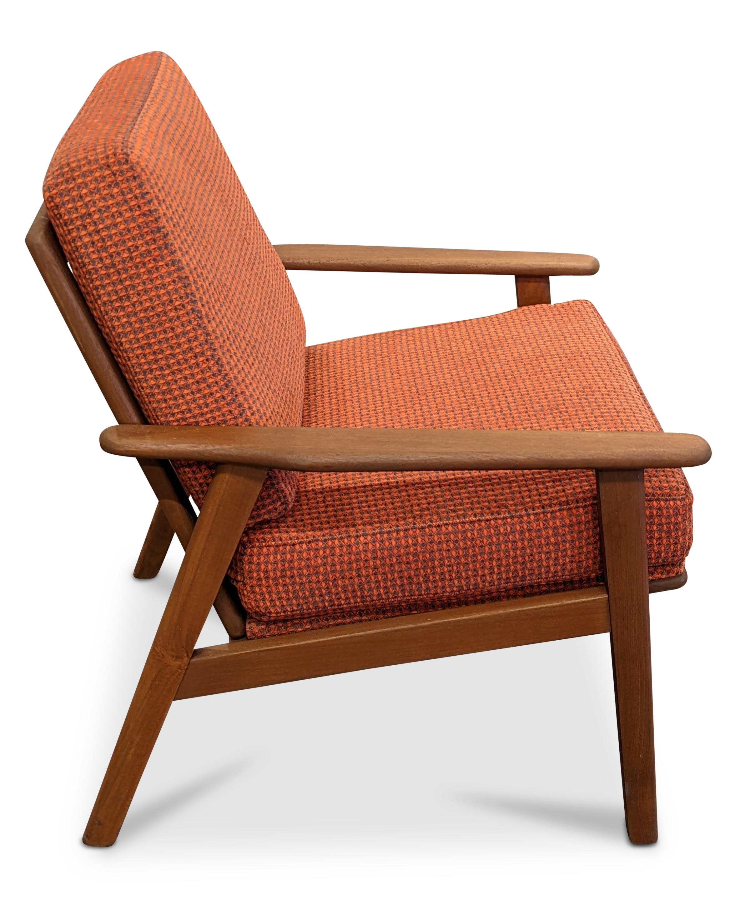 Vintage Danish Mid Century Teak Lounge Chair, Orange In Good Condition In Jersey City, NJ