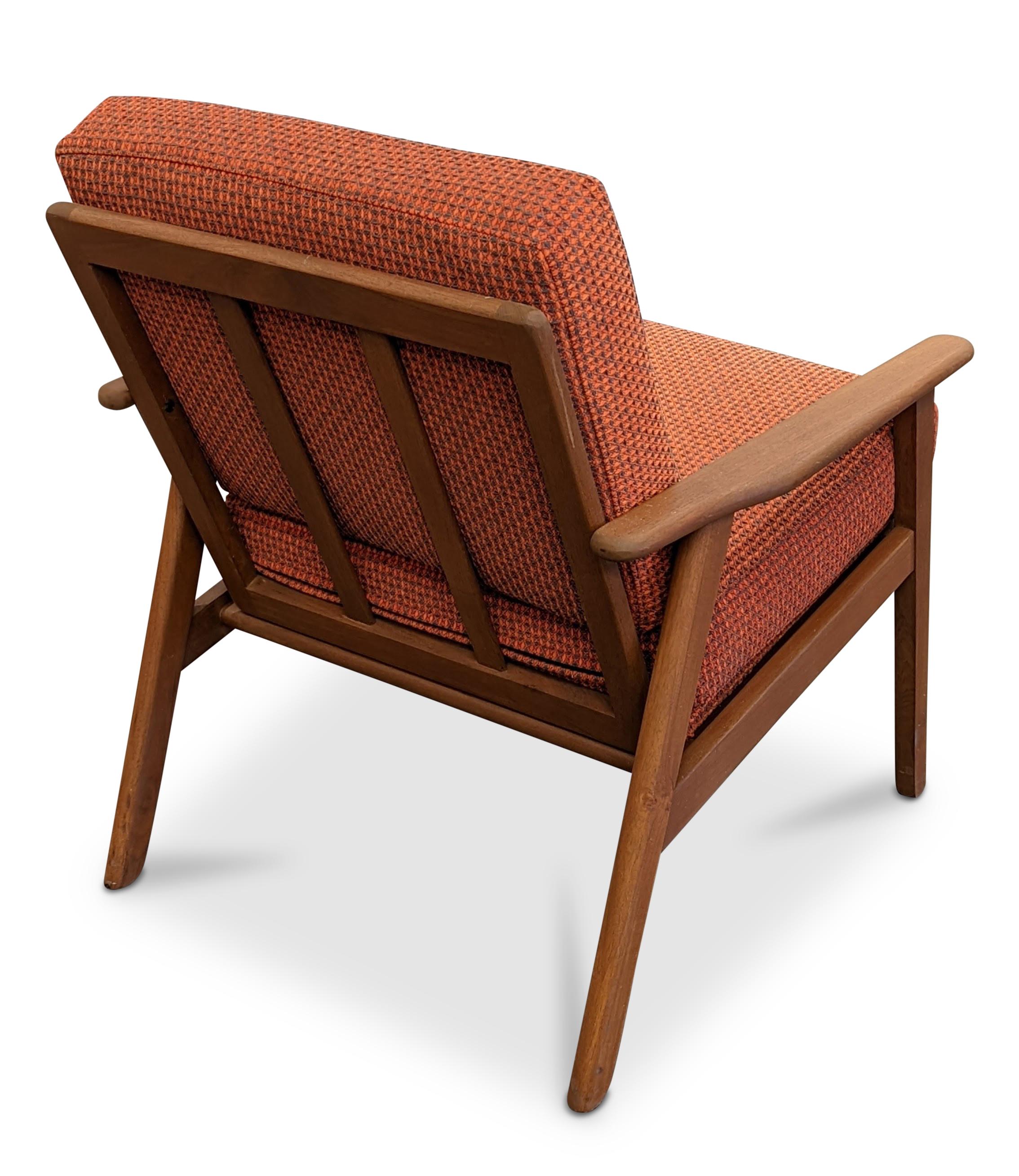 Mid-20th Century Vintage Danish Mid Century Teak Lounge Chair, Orange