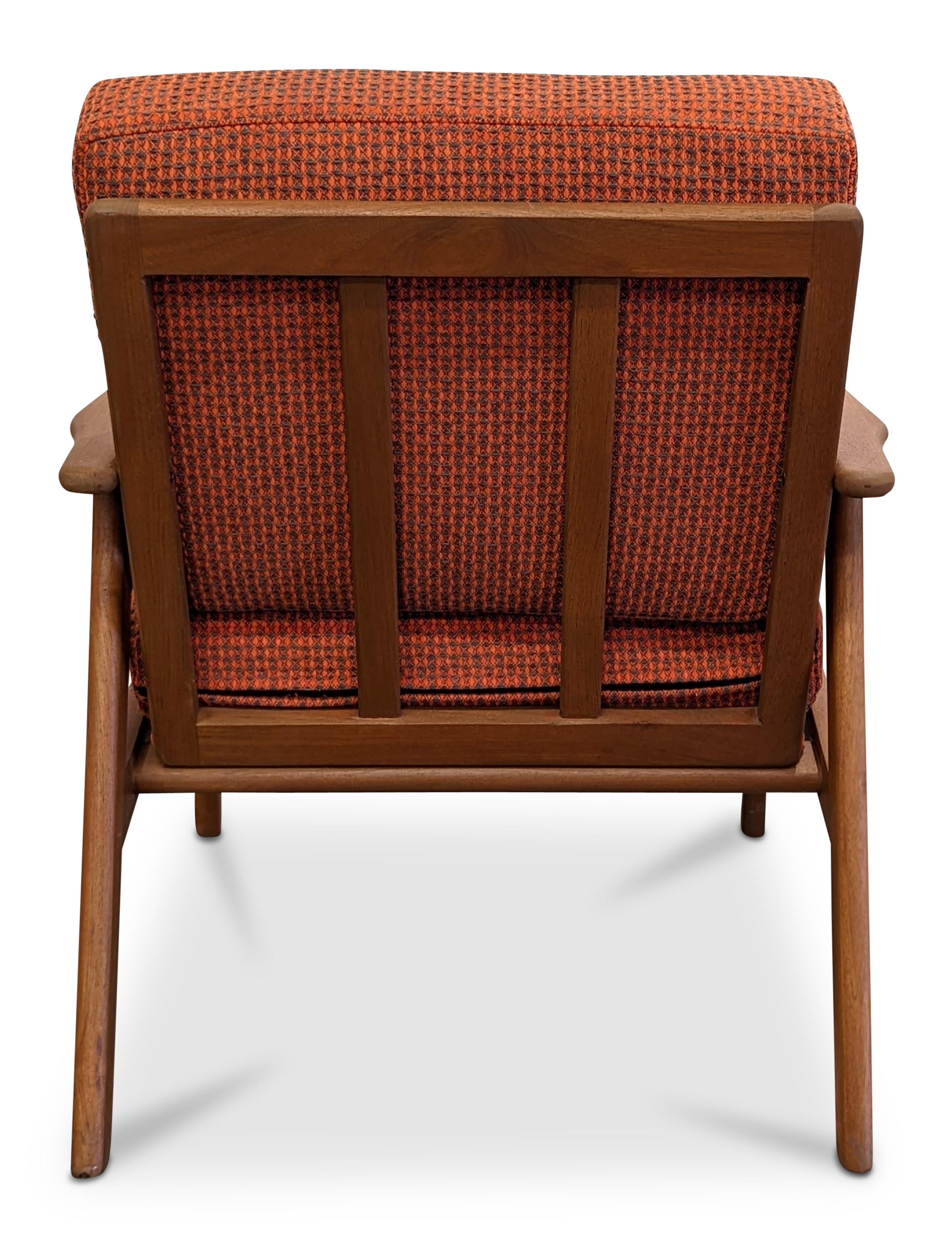 Vintage Danish Mid Century Teak Lounge Chair, Orange 1