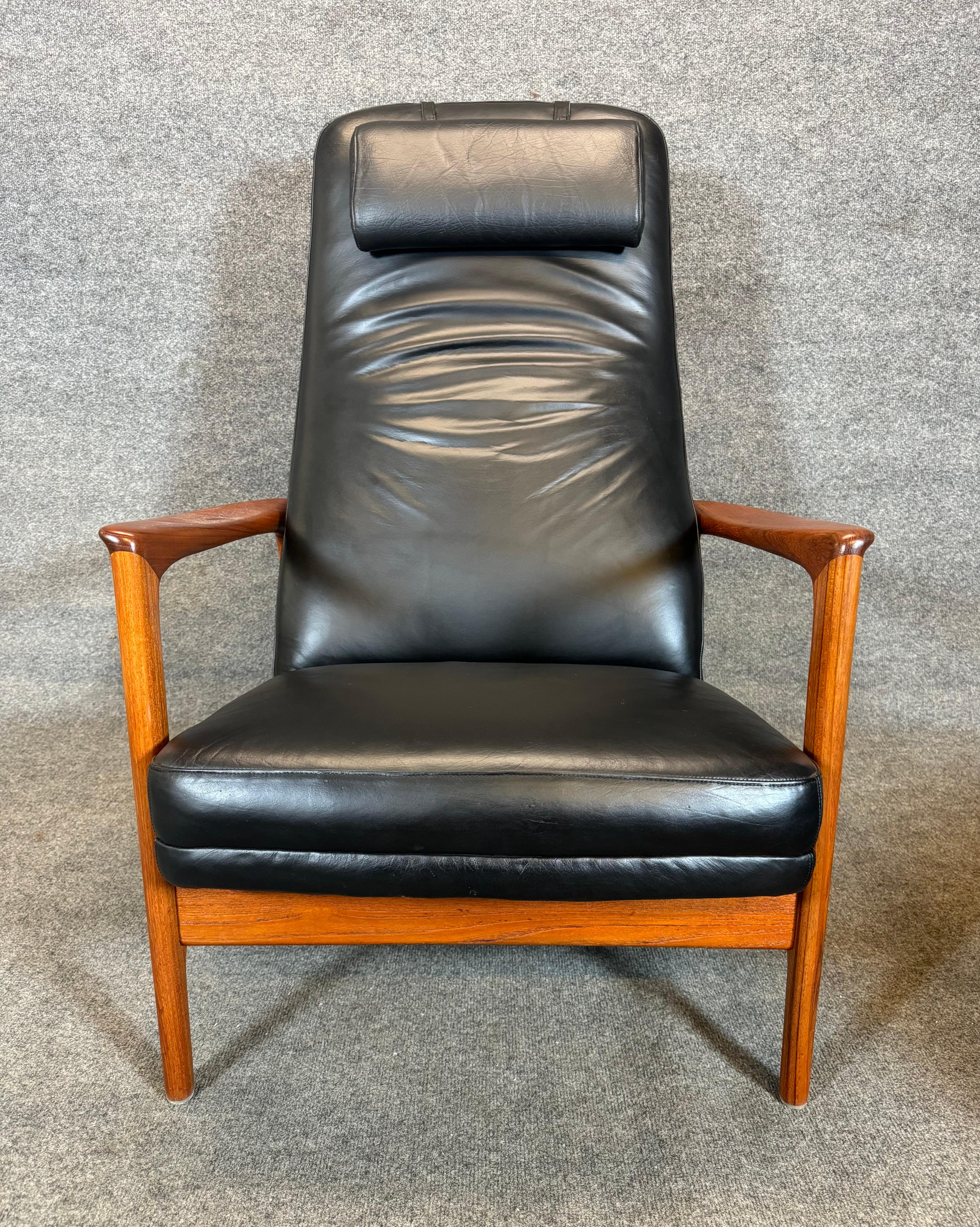 Woodwork Vintage Danish Mid Century Teak Lounge Chair + Ottoman by Folke Ohlsson for DUX