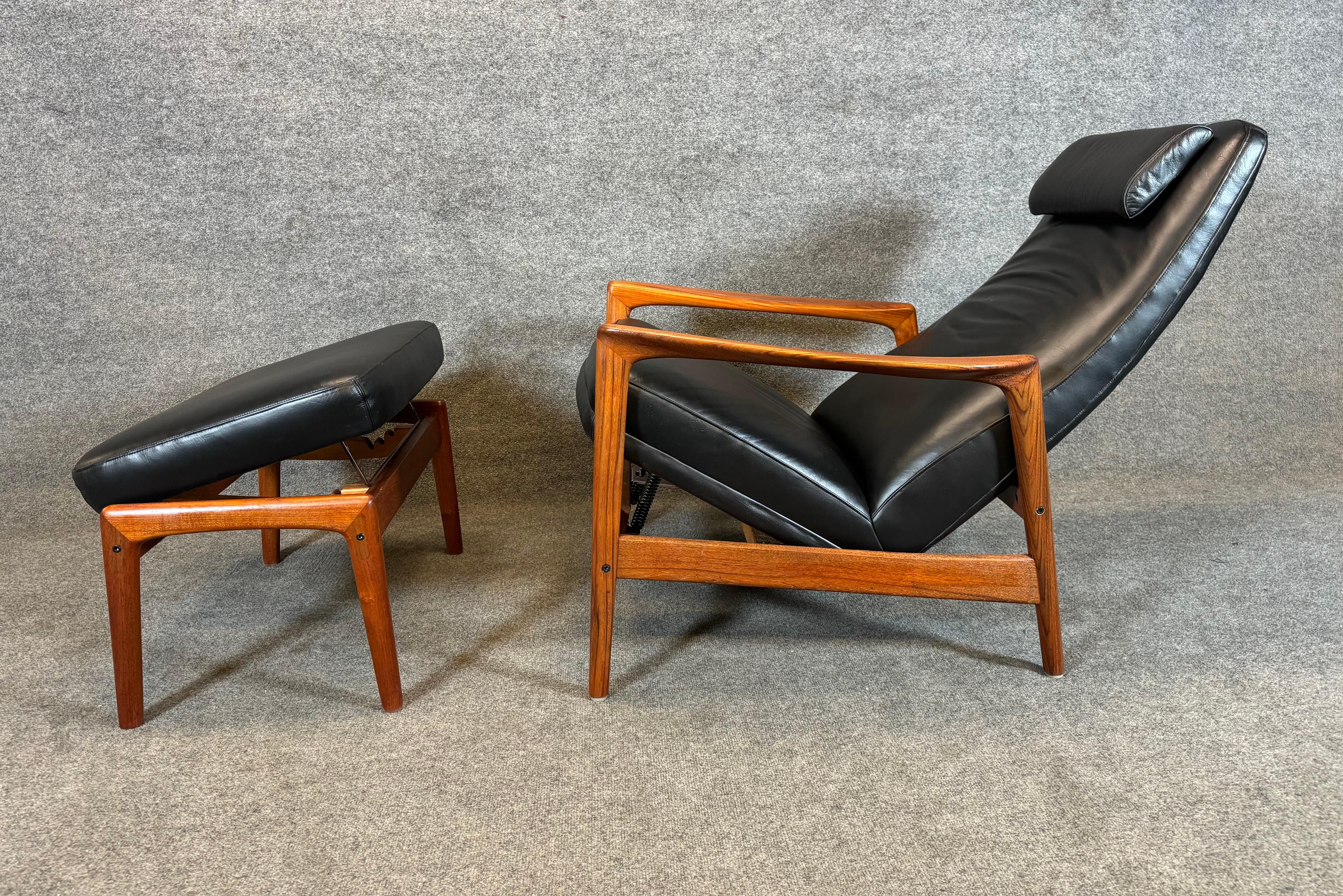 Vintage Danish Mid Century Teak Lounge Chair + Ottoman by Folke Ohlsson for DUX 1