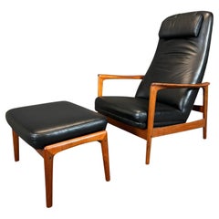 Vintage Danish Mid Century Teak Lounge Chair + Ottoman by Folke Ohlsson for DUX