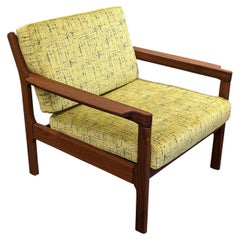 Vintage Danish Mid Century Teak Lounge Chair, Yellow