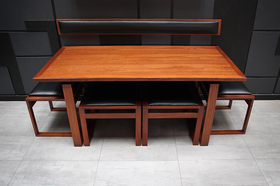 Vintage Danish Midcentury Teak Lounge Dining Table and Stools by Erik Buch 1