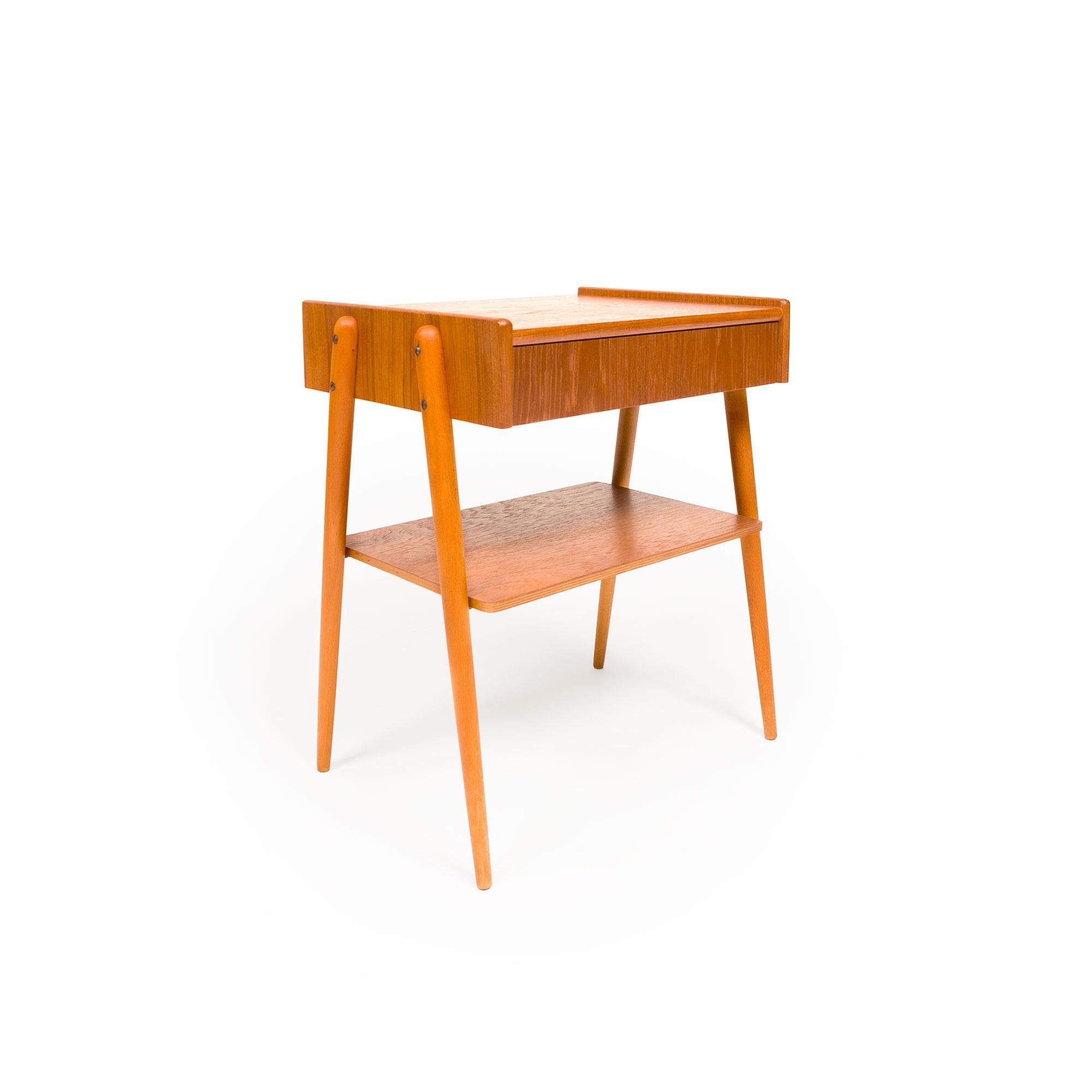 Vintage Danish Mid-Century Teak & Oak Nightstands Bedside Tables Pair 3