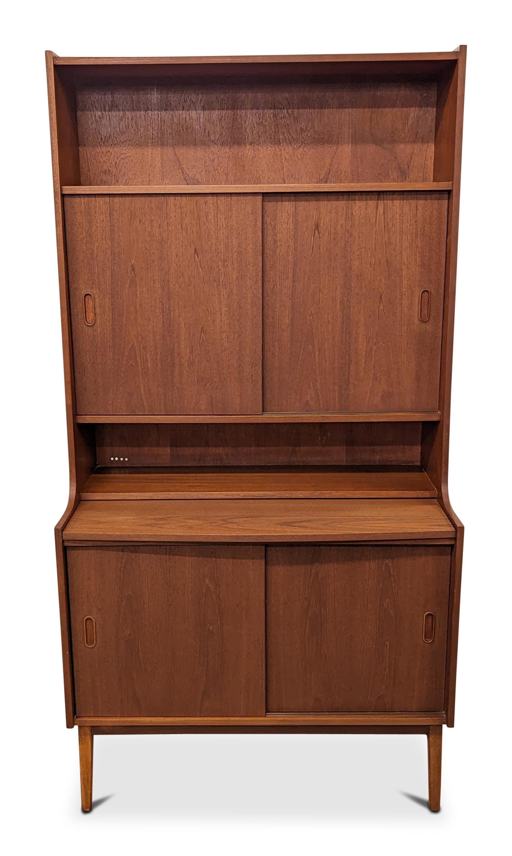 Scandinavian Modern Vintage Danish Mid Century Teak Secretary Bookcase - 022410 For Sale
