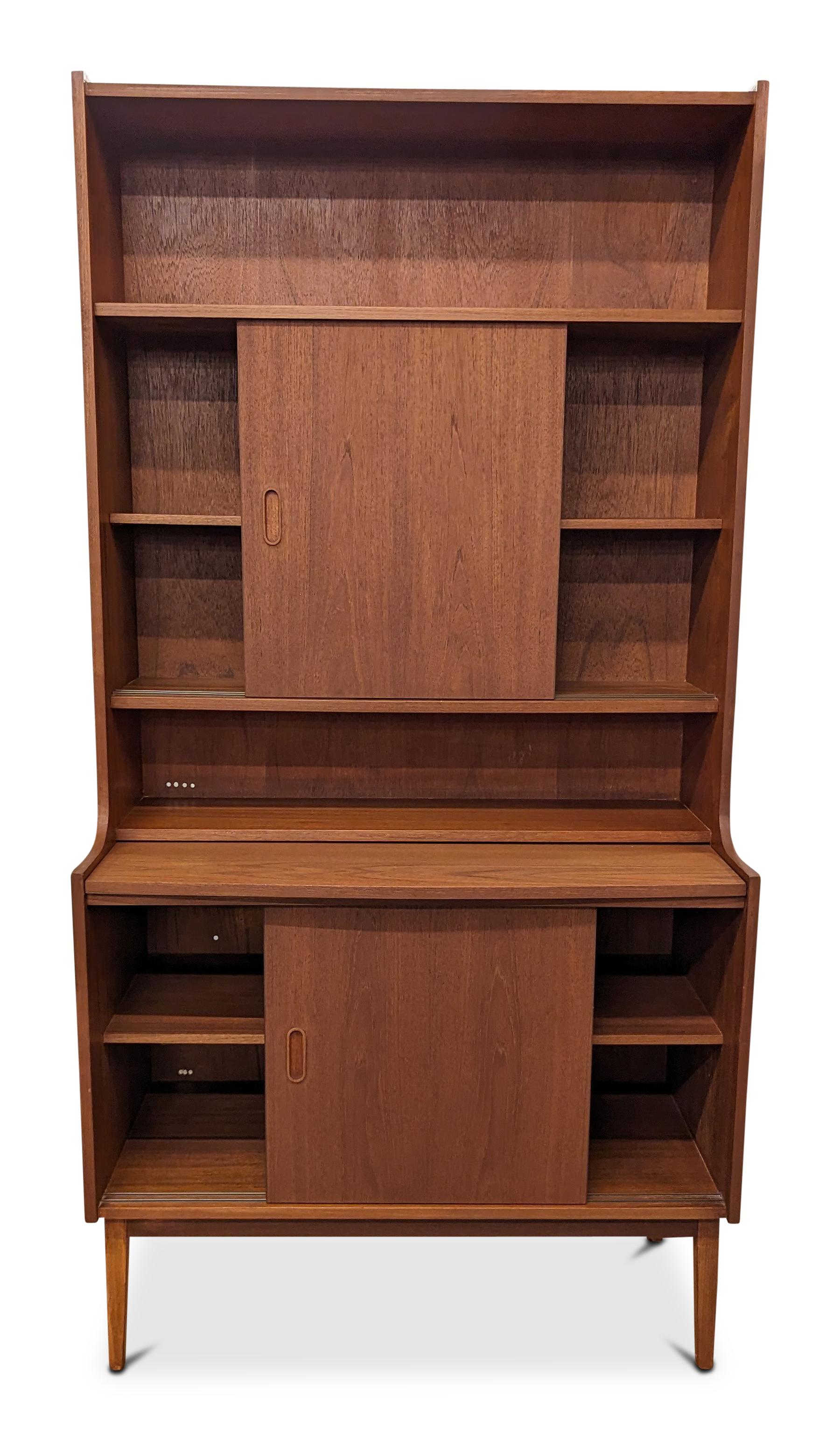 Mid-20th Century Vintage Danish Mid Century Teak Secretary Bookcase - 022410 For Sale