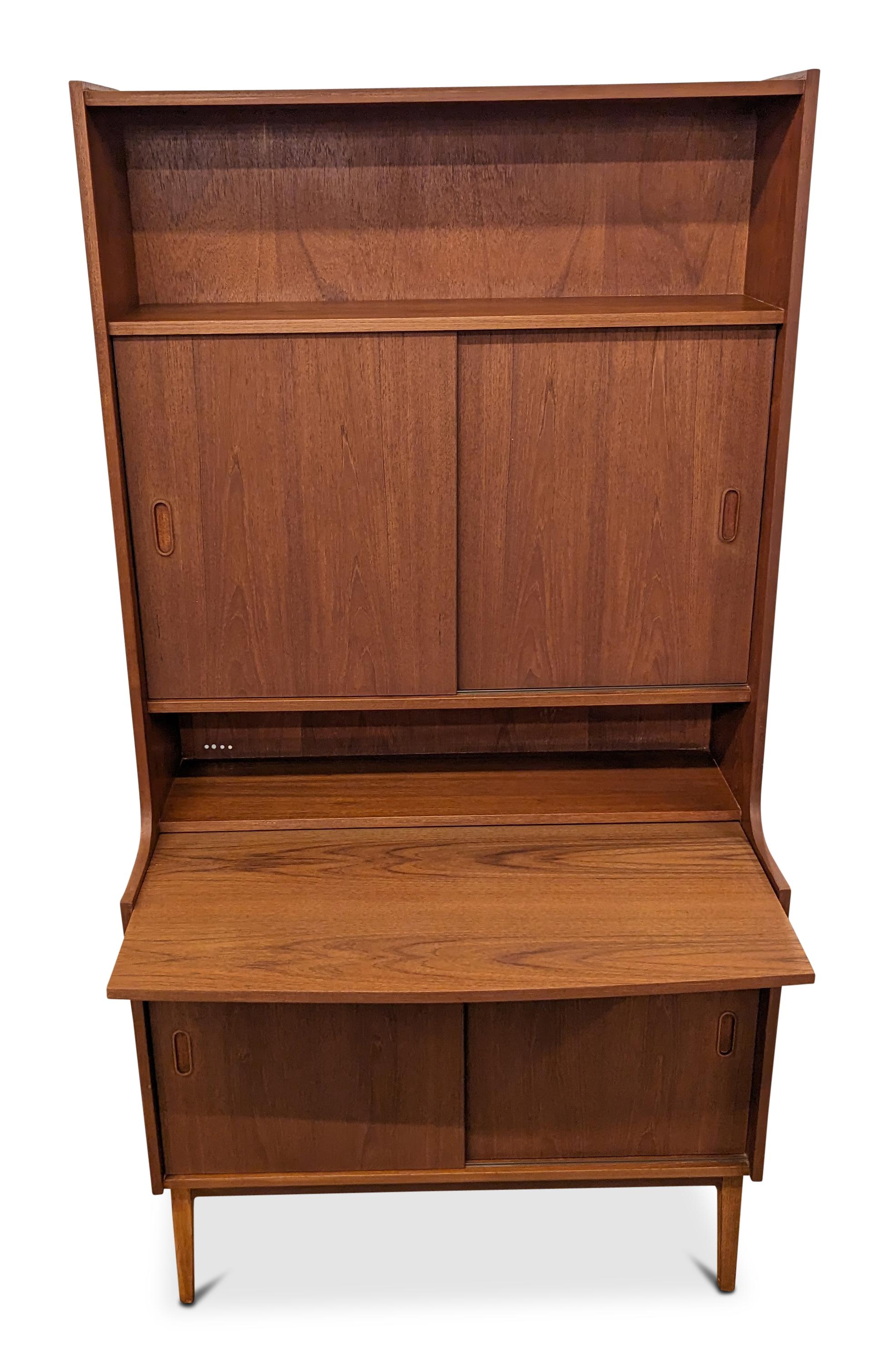Vintage Danish Mid Century Teak Secretary Bookcase - 022410 For Sale 2