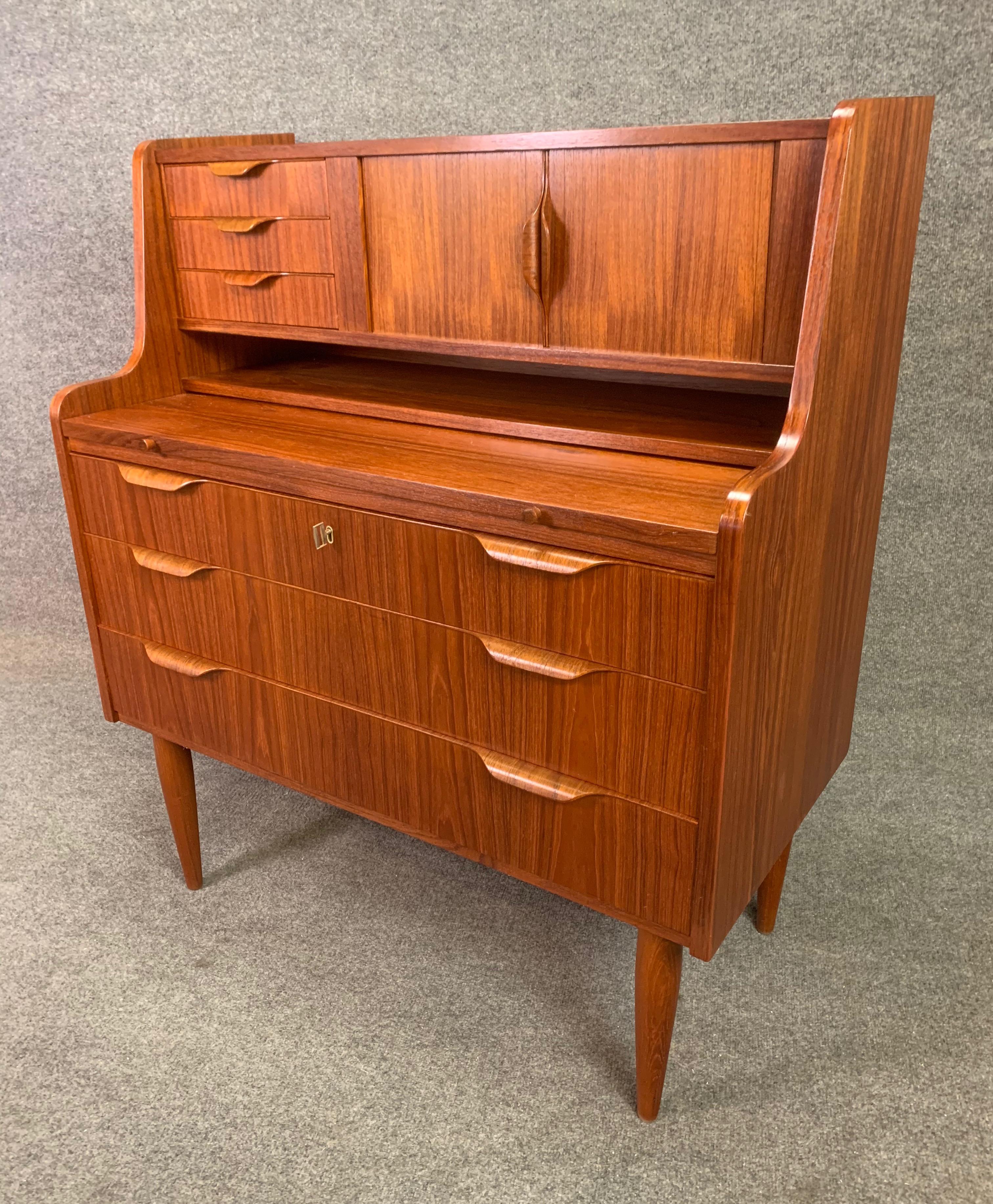 Vintage Danish Midcentury Teak Secretary Desk Attributed to Johannes Andersen 1