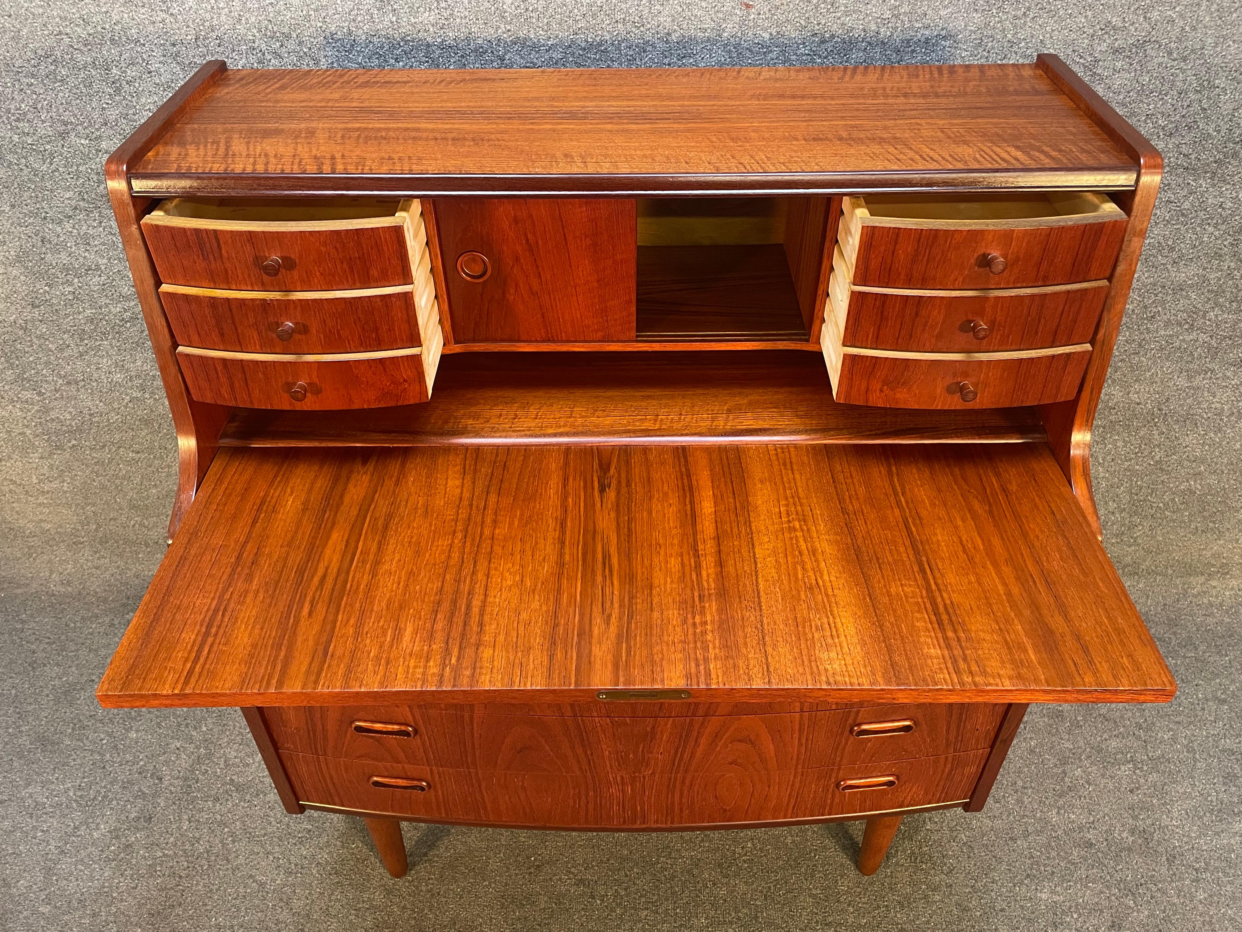 Scandinavian Modern Vintage Danish Midcentury Teak Secretary Desk in the Manner of Arne Vodder For Sale