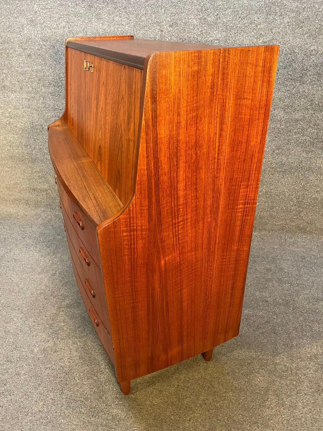 Scandinavian Modern Vintage Danish Mid Century Teak Secretary Desk in the Manner of Arne Vodder For Sale