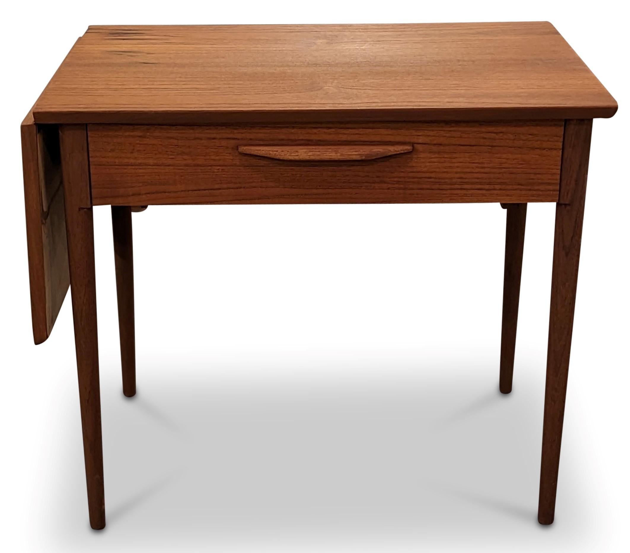 Vintage Danish Mid Century Teak Sewing / Side Table w Leaf - 122207 3