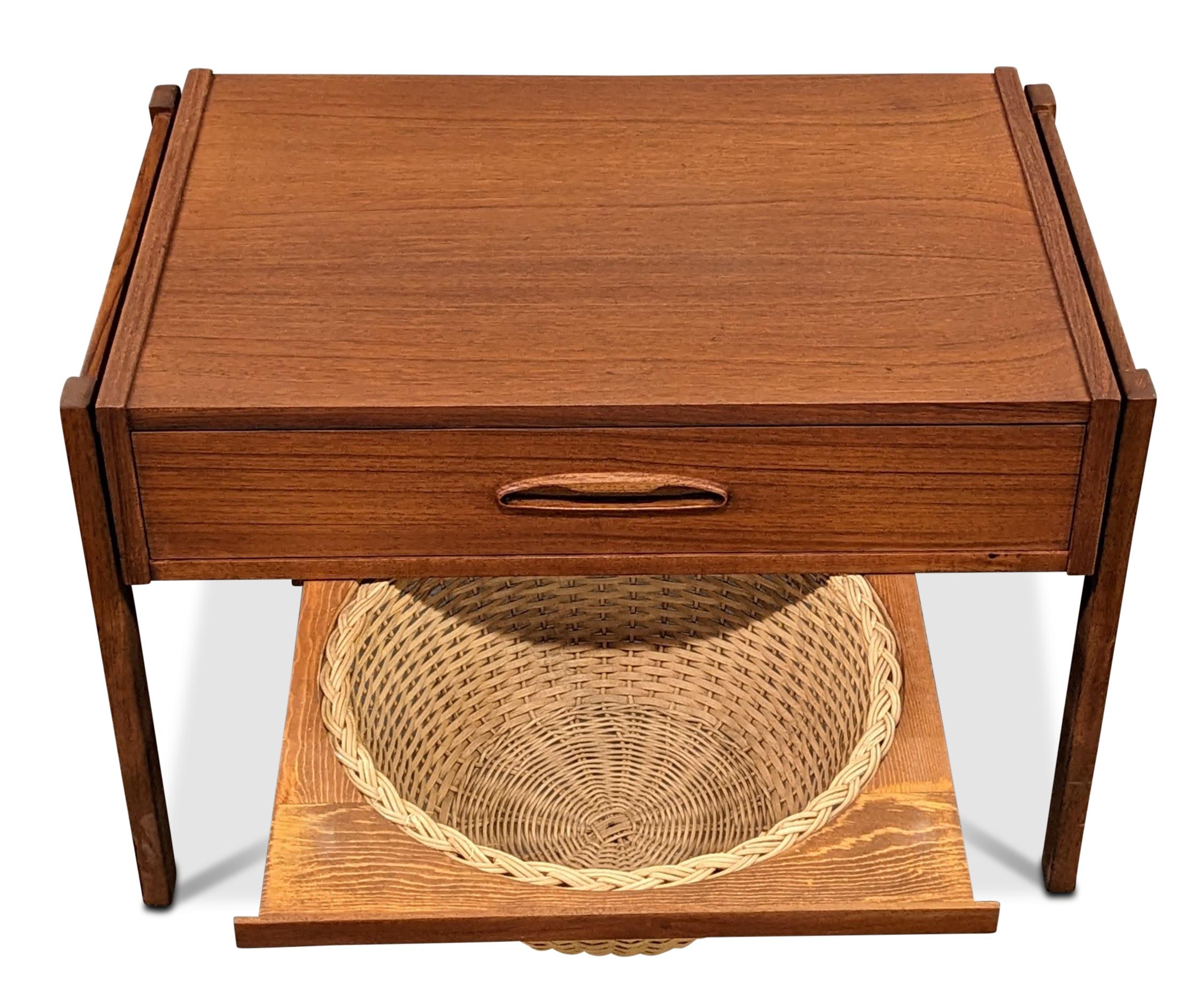 Scandinavian Modern Vintage Danish Midcentury Teak Sewing Table with Yarn Basket, 012308 For Sale