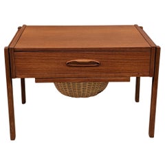 Vintage Danish Midcentury Teak Sewing Table with Yarn Basket, 012308