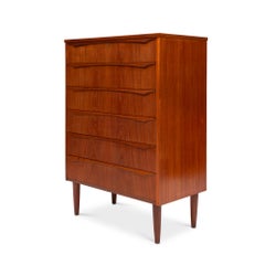 Vintage Danish Mid-Century Teak Six Drawer Tallboy Dresser 1960s