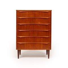 Vintage Danish Mid-Century Teak Six Drawer Tallboy Dresser 1960s