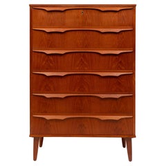 Vintage Danish Mid-Century Teak Six Drawer Tallboy Dresser 1960s