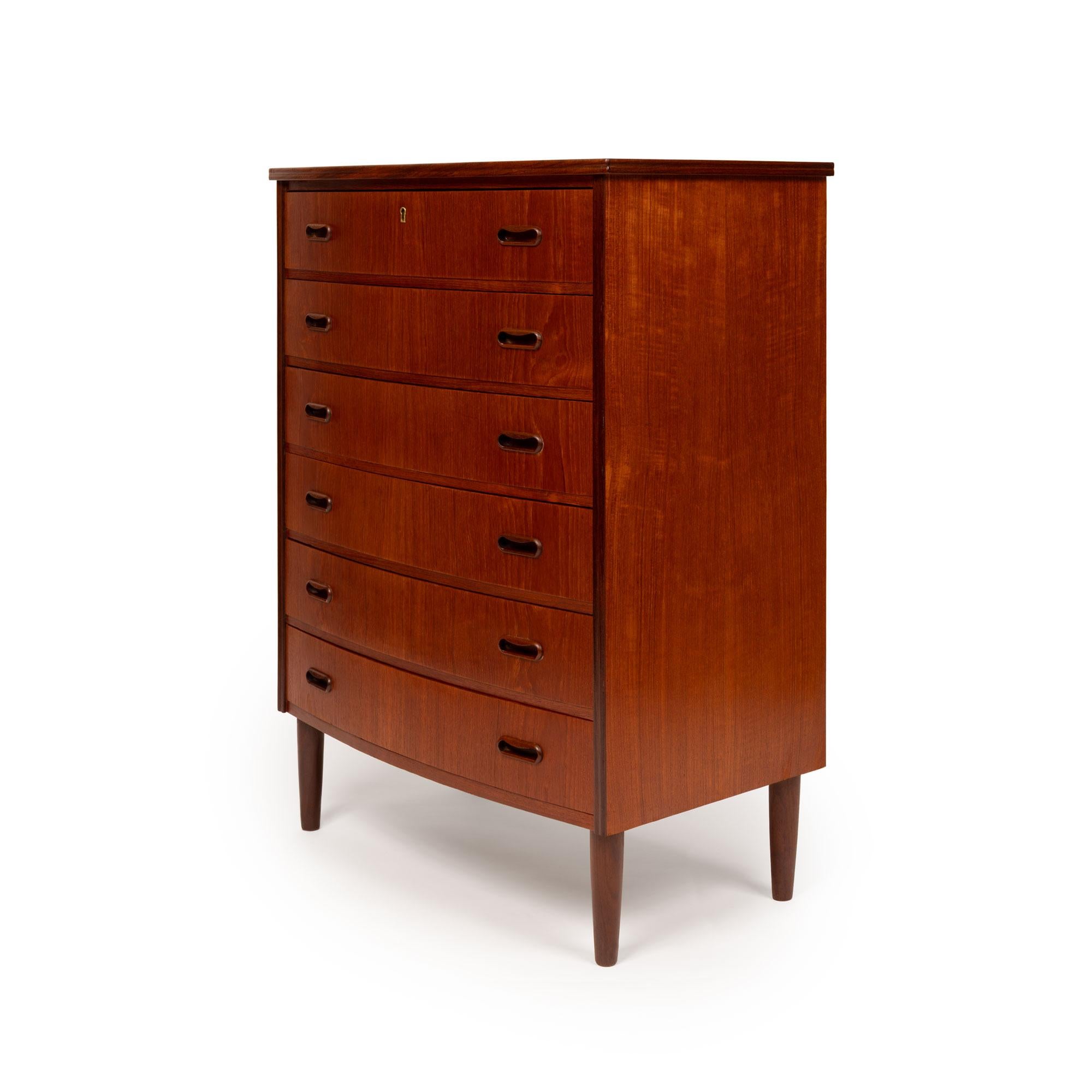Mid-Century Modern Vintage Danish Mid-Century Teak Six Drawer Tallboy Dresser For Sale