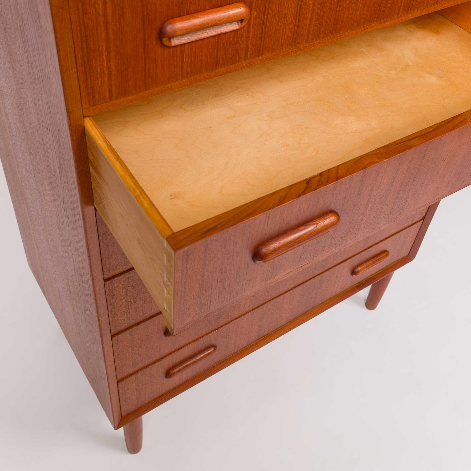 20th Century Vintage Danish Mid-Century Teak Six Drawer Tallboy Dresser For Sale