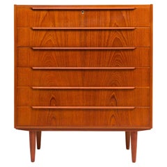 Vintage Danish Mid-Century Teck Six Drawer Tallboy Dresser