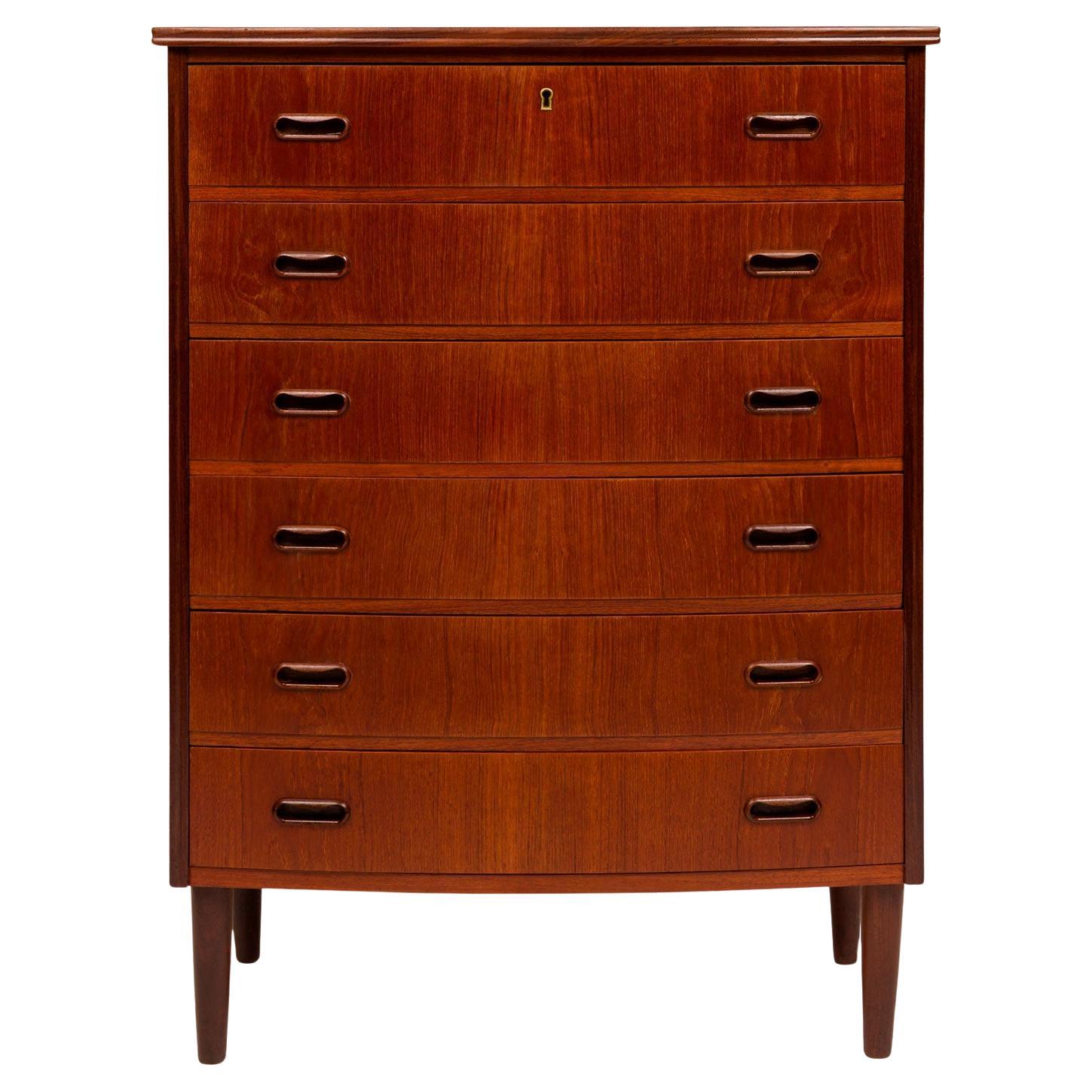 Vintage Danish Mid-Century Teak Six Drawer Tallboy Dresser