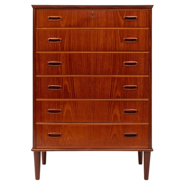 Vintage Danish Mid-Century Teak Six-Drawer Tallboy Dresser For Sale at 1stDibs Vintage Danish Mid-Century Teak Six-Drawer Tallboy Dresser For Sale at 1stDibs