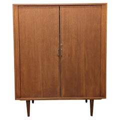 Vintage Danish Mid Century Teck Tambour Door Cabinet - 122365