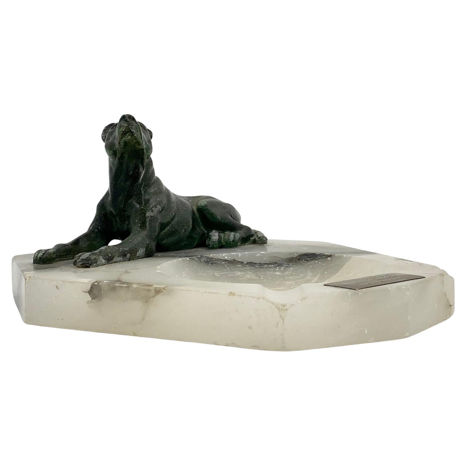 20th Century Vintage Danish Midcentury White Agate Dog Ashtray For Sale