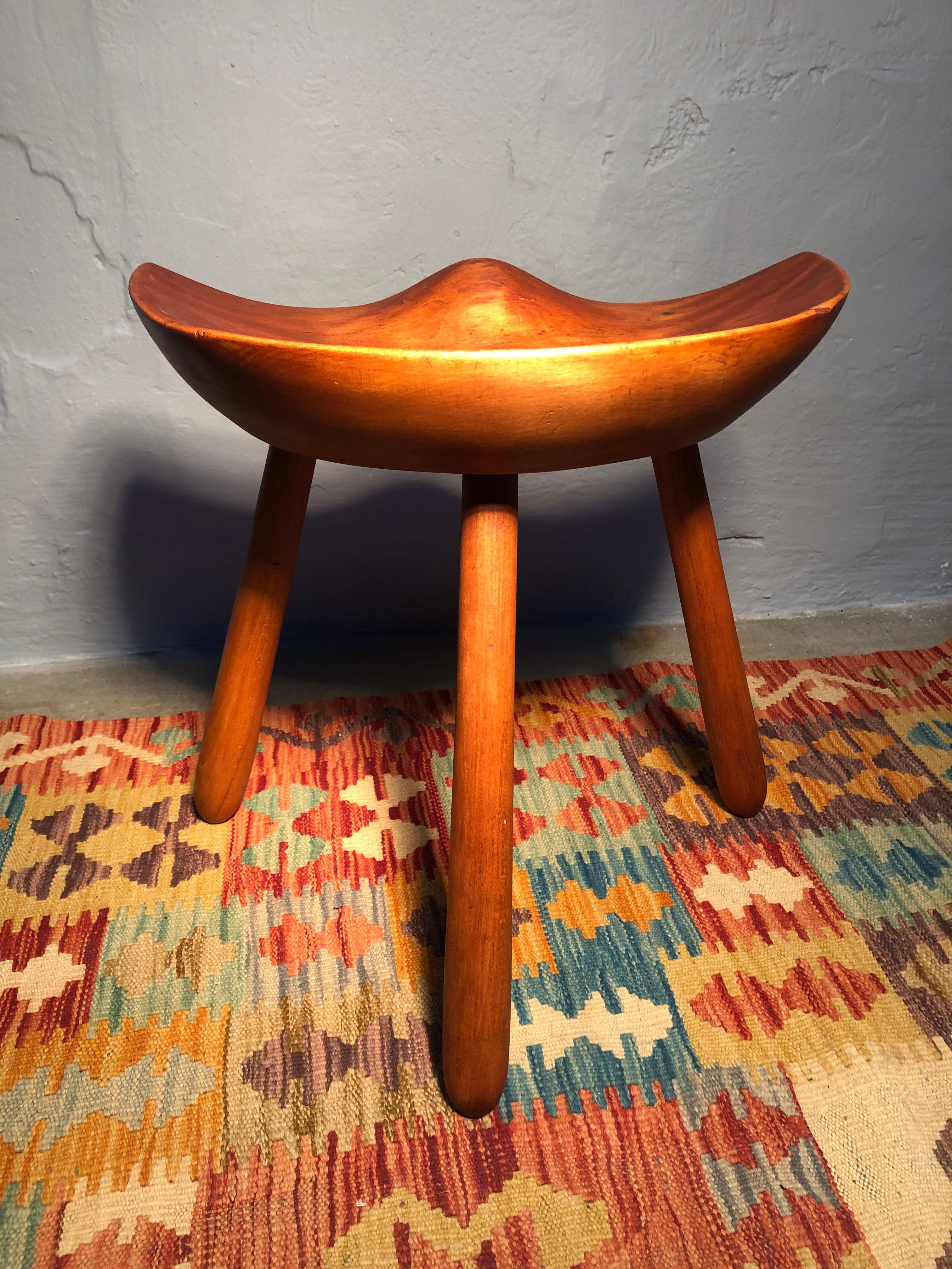 Hand-Crafted Vintage Danish Milking Stool in Beech Wood