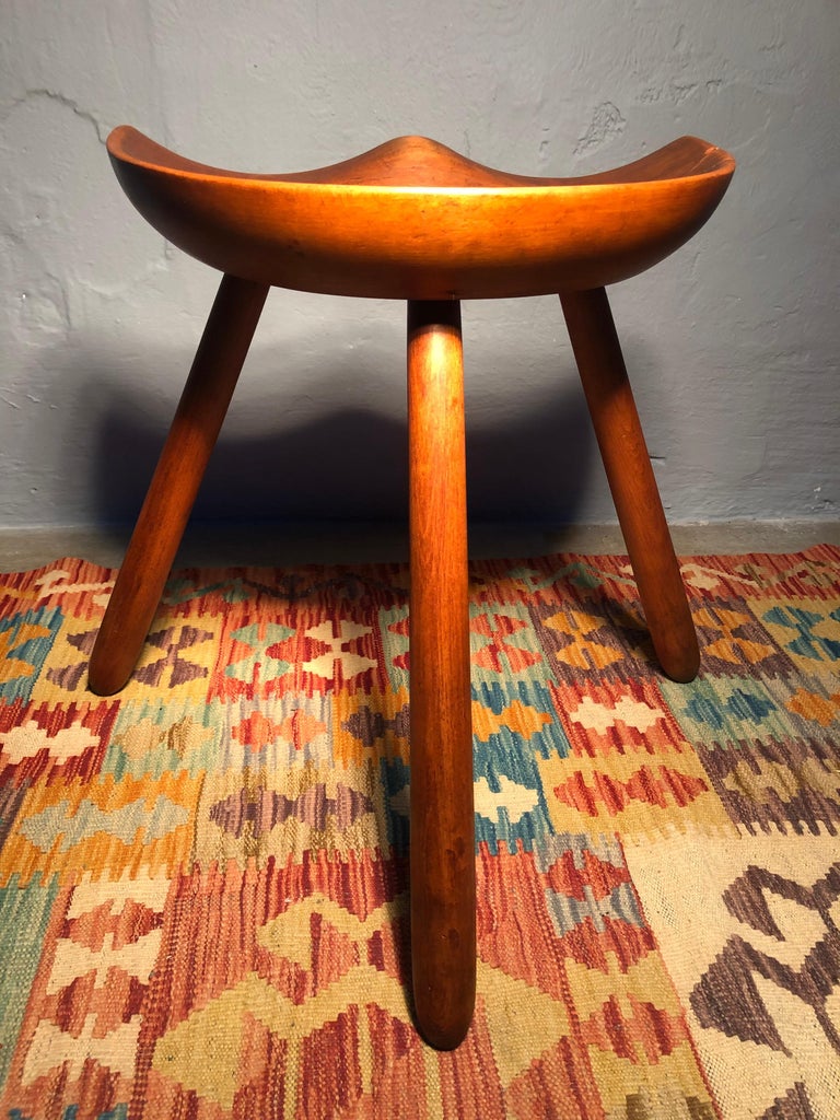 Vintage Danish Milking Stool in Beech Wood For Sale at 1stDibs
