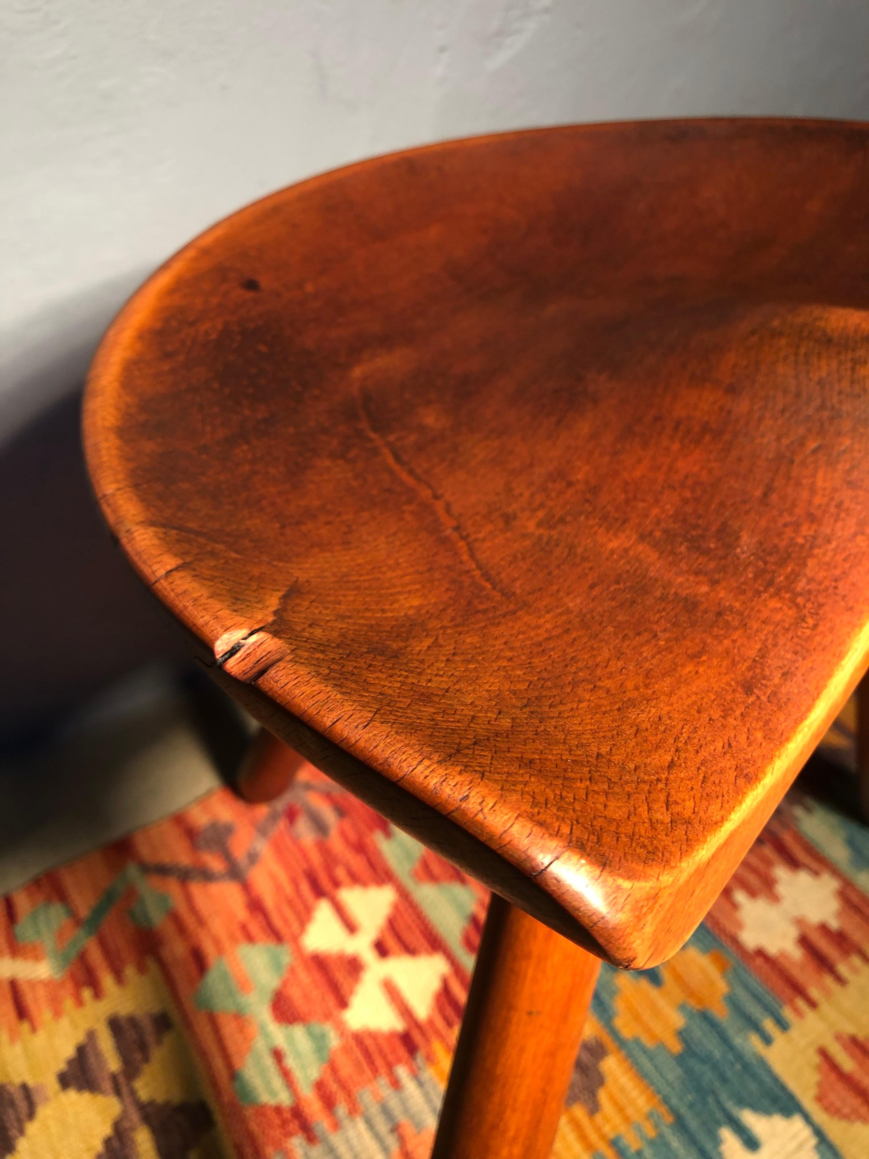 Hand-Crafted Vintage Danish Milking Stool in Beech Wood For Sale