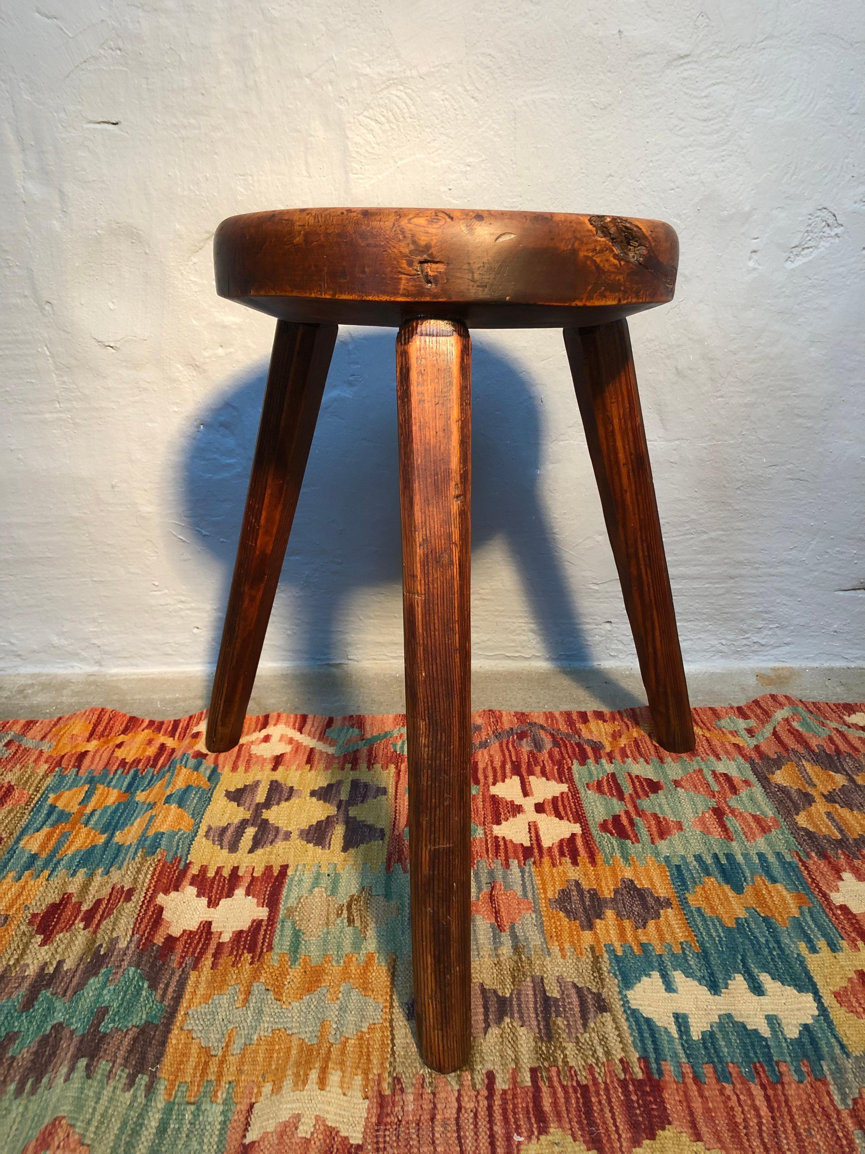 Hand-Crafted Vintage Danish Milking Stool in Pinewood
